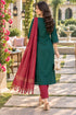Bottle Green Cotton Blend Embroidered kurta sets women