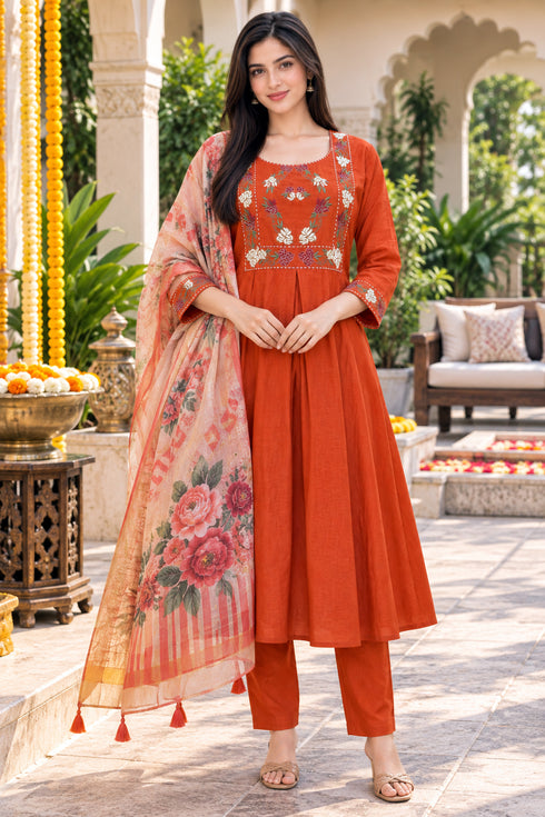Rajnandini-Women's-Mul-Chanderi-with-Inner-Resham-Thread-Embroidered-A-Line-Kurta-&-Pant-With-Dupatta-ST324OR0826