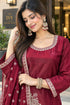 Maroon Silk Blend with Inner Embroidered Beads Work Straight Kurta & Pant With Dupatta