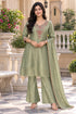 Pista Green Silk Blend with Inner Embroidered A-Line Kurta & Pant With Dupatta