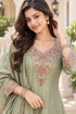 Pista Green Silk Blend with Inner Embroidered A-Line Kurta & Pant With Dupatta