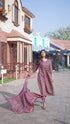 Women's Wine & Beige Cotton Blend Embroidered A-Line Kurta & Pant With Dupatta