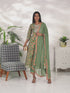 Green Pure Cotton Embroidered Anarkali Kurta With Pant & Dupatta