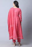 Pink & White Pure Cambric Cotton Floral Embroidered Kurta Set With Dupatta