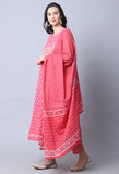 Pink & White Pure Cambric Cotton Floral Embroidered Kurta Set With Dupatta