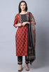Brown & Black  Pure Cambric Cotton Jaipuri Printed Kurta Set With Dupatta