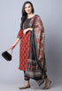 Brown & Black  Pure Cambric Cotton Jaipuri Printed Kurta Set With Dupatta