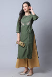 Green Pure Cambric Cotton Embroidered Kurti