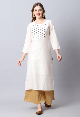 Off-White Chanderi Embellished Kurti