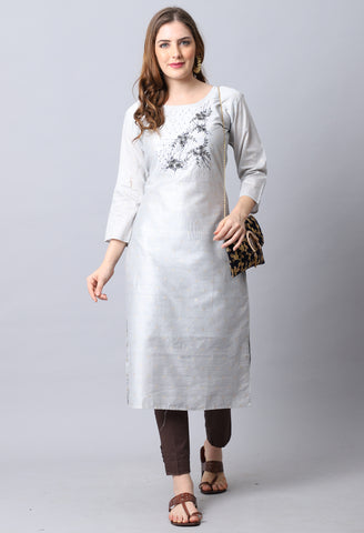 Grey Chanderi Embellished Kurti