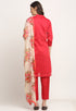 Red Chanderi Floral Embroidered Kurta Set With Dupatta
