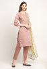Mauve Pink Chanderi Floral Embroidered Kurta Set With Dupatta