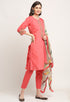 Pink Chanderi Floral Embroidered Kurta Set With Dupatta