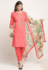 Pink Chanderi Floral Embroidered Kurta Set With Dupatta