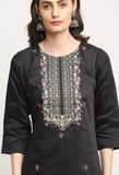 Black Chanderi Floral Embroidered Kurta Set With Dupatta