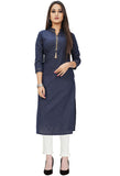 Navy Blue Pure Cotton Jaipuri Printed Kurti