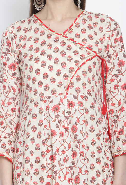 Off-White  Pure Cambric Cotton  Printed Kurti