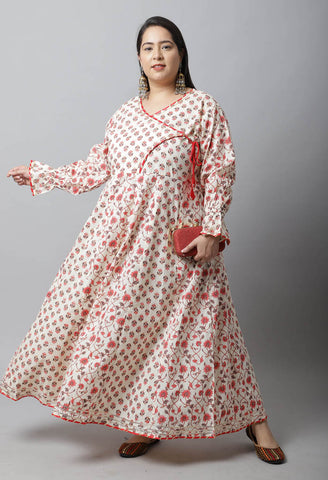 Pure Cambric Cotton Jaipuri Floral Printed Plus Size Kurti