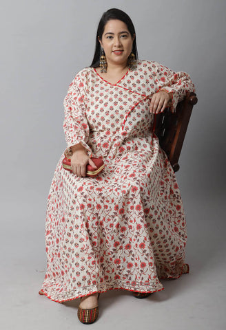 Pure Cambric Cotton Jaipuri Floral Printed Plus Size Kurti