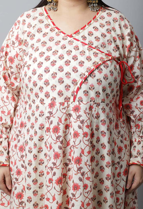 Pure Cambric Cotton Jaipuri Floral Printed Plus Size Kurti