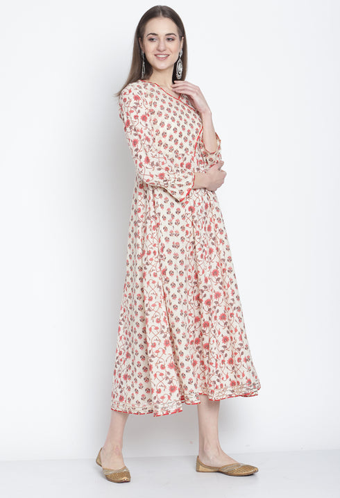 Off-White  Pure Cambric Cotton  Printed Kurti