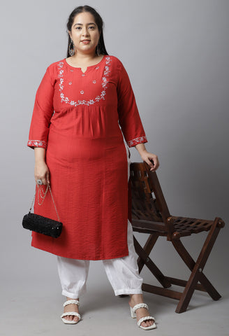 Rayon Viscous Embroidered Plus Size Kurti