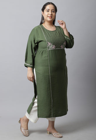 Pure Cambric Cotton Embroidered Plus Size Kurti