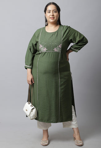 Pure Cambric Cotton Embroidered Plus Size Kurti