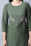 Green Pure Cambric Cotton Embroidered Kurti