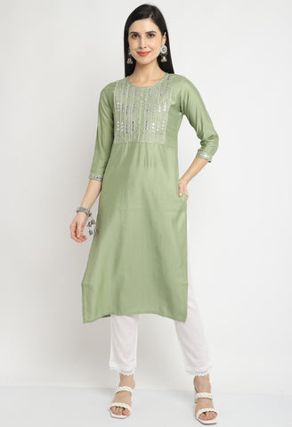 Chanderi Viscous Embroidered Kurti