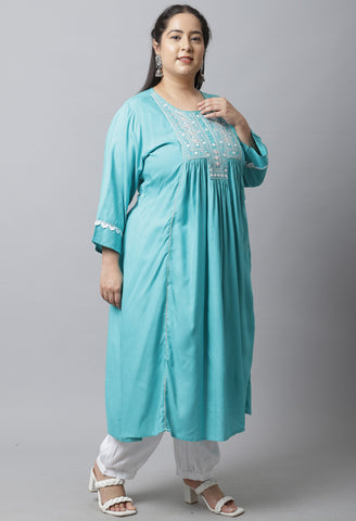 Rayon Slub Embroidered Plus Size Kurti