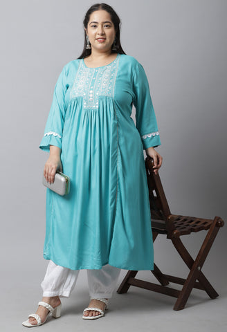 Rayon Slub Embroidered Plus Size Kurti