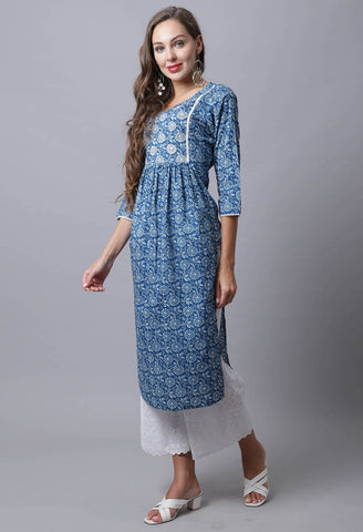 Pure Cambric Cotton Jaipuri Printed & Embroidered Kurti