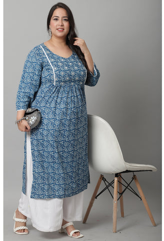 Pure Cambric Cotton Jaipuri Printed & Embroidered Kurti