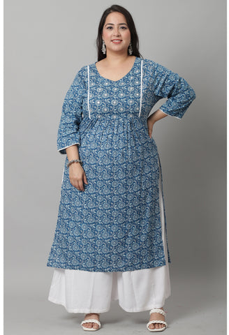 Pure Cambric Cotton Jaipuri Printed & Embroidered Kurti