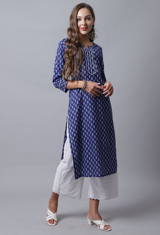 Pure Cotton with Zari Weaving Jaipuri Printed Kurti