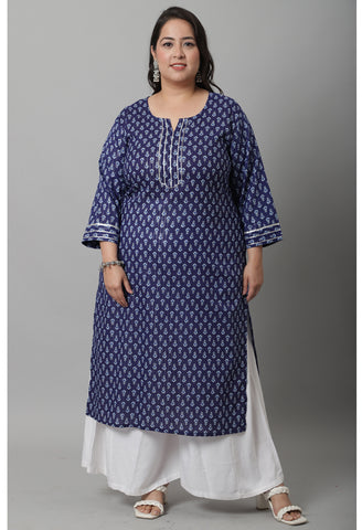 Pure Cotton with Zari Weaving Jaipuri Printed Kurti