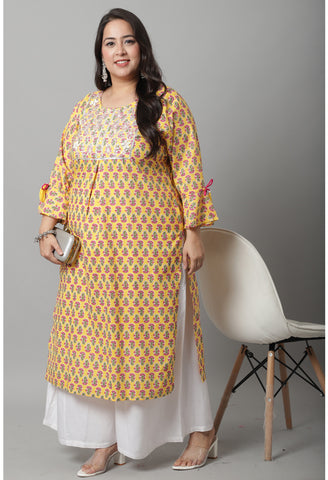 Pure Cambric Cotton Jaipuri Printed & Embroidered Kurti