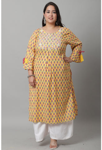 Pure Cambric Cotton Jaipuri Printed & Embroidered Kurti