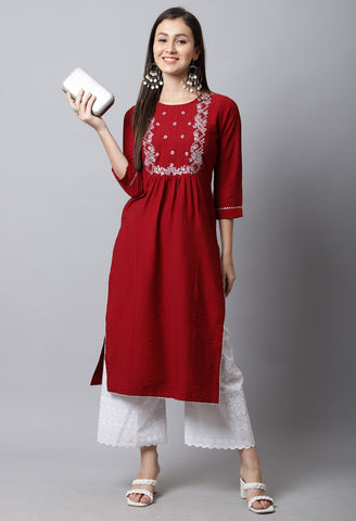 Pure Cambric Cotton Embroidered Kurti