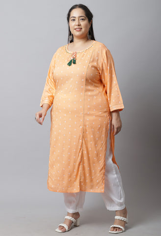 Rayon Slub Jaipuri Bandhani Printed Plus Size Kurti