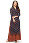 Navy Blue Cotton Jaipuri Printed Kurti