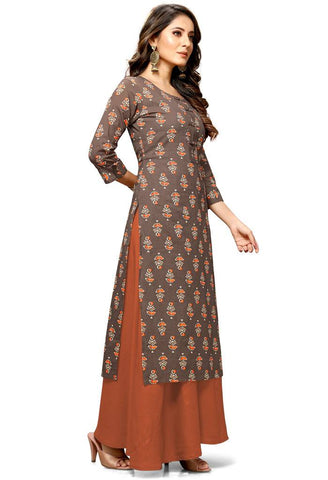 Brown Cotton Jaipuri Printed Kurti