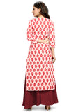 Off White And Red Cotton Jaipuri Printed Kurti