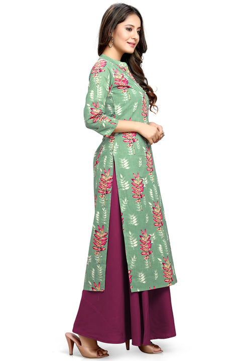 Sage Green Pure Cotton Jaipuri Printed Kurti