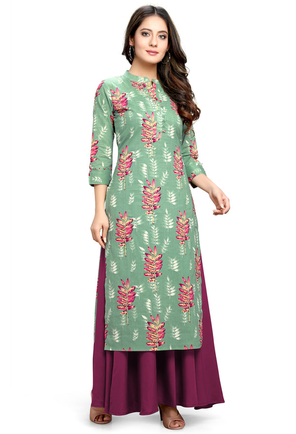 Sage Green Pure Cotton Jaipuri Printed Kurti
