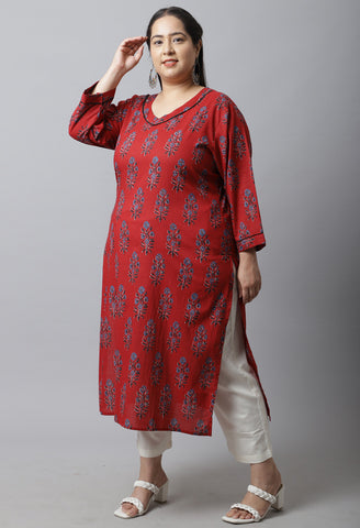 Pure Cambric Cotton Jaipuri Printed Plus Size Kurti