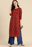 Maroon Pure Cambric Cotton Jaipuri Printed Kurti