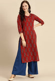 Maroon Pure Cambric Cotton Jaipuri Printed Kurti