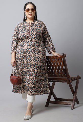 Pure Cambric Cotton Jaipuri Printed Plus Size Kurti